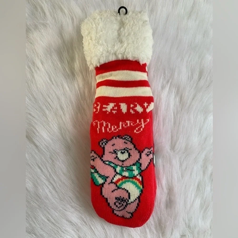 Care Bears Slipper Socks Womens Shoe Size 4-10 Fuzzy Cheer Bear Red Pull‎ On